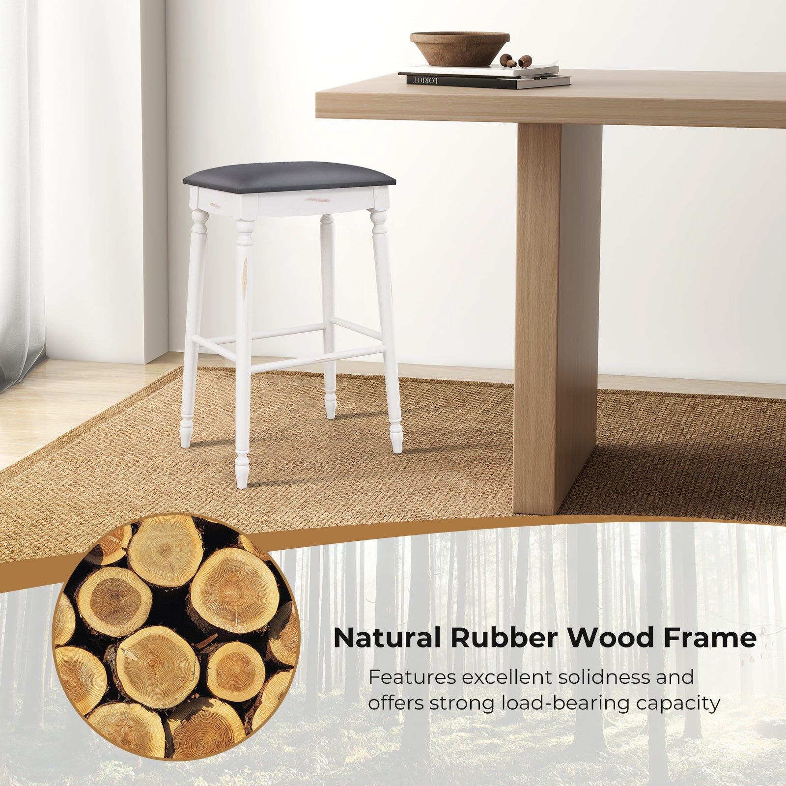 29 Inch Bar Stool Set of 2 with Padded Seat Cushions and Wood Legs-29 inches