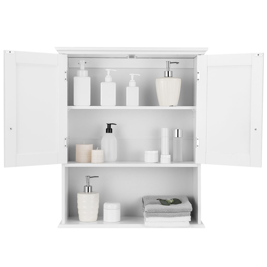2-Door Wall Mount Bathroom Storage Cabinet with Open Shelf in White