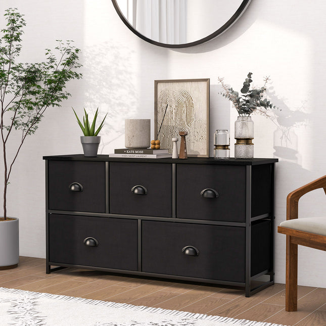 Dresser Storage Tower with 5 Foldable Cloth Storage Cubes-Black