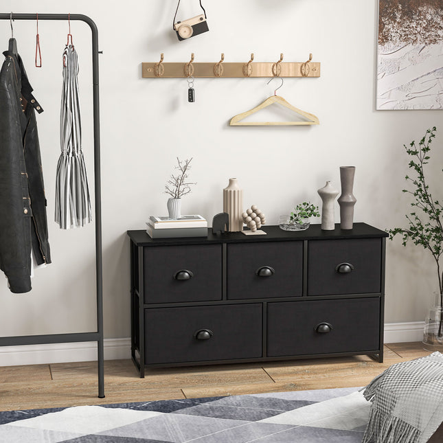 Dresser Storage Tower with 5 Foldable Cloth Storage Cubes-Black