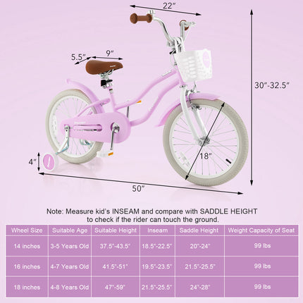 Children Bicycle with Front Handbrake and Rear Coaster Brake-Purple