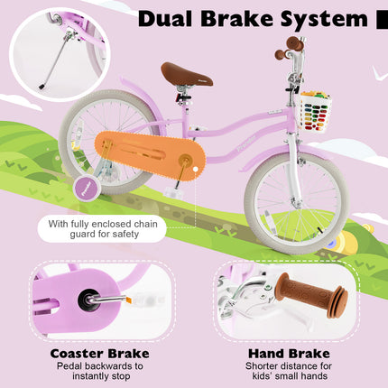 Children Bicycle with Front Handbrake and Rear Coaster Brake-Purple