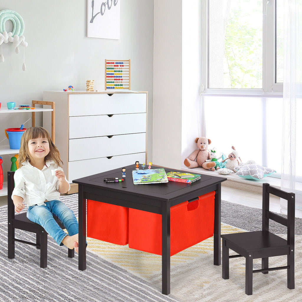 2-in-1 Kids Double-sided Activity Building Block Table with Drawers-Brown