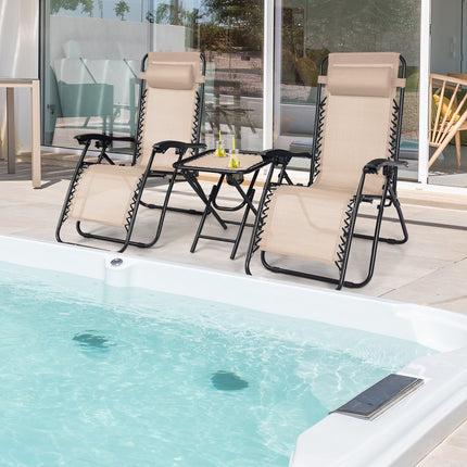 3 Pieces Folding Portable Zero Gravity Reclining Lounge Chairs Table Set-Beige