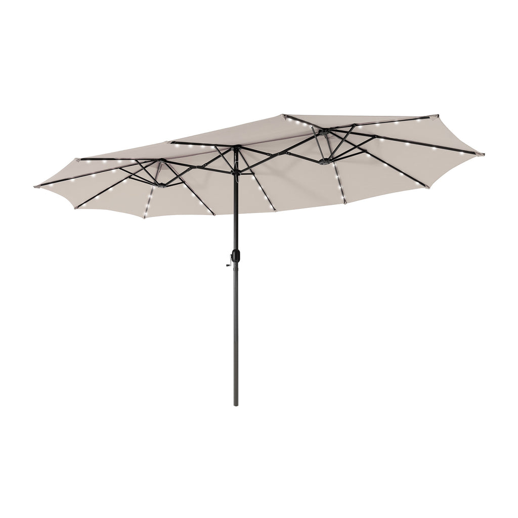 Parasol double de 4,5 mètres avec 48 lumières solaires LED - Beige