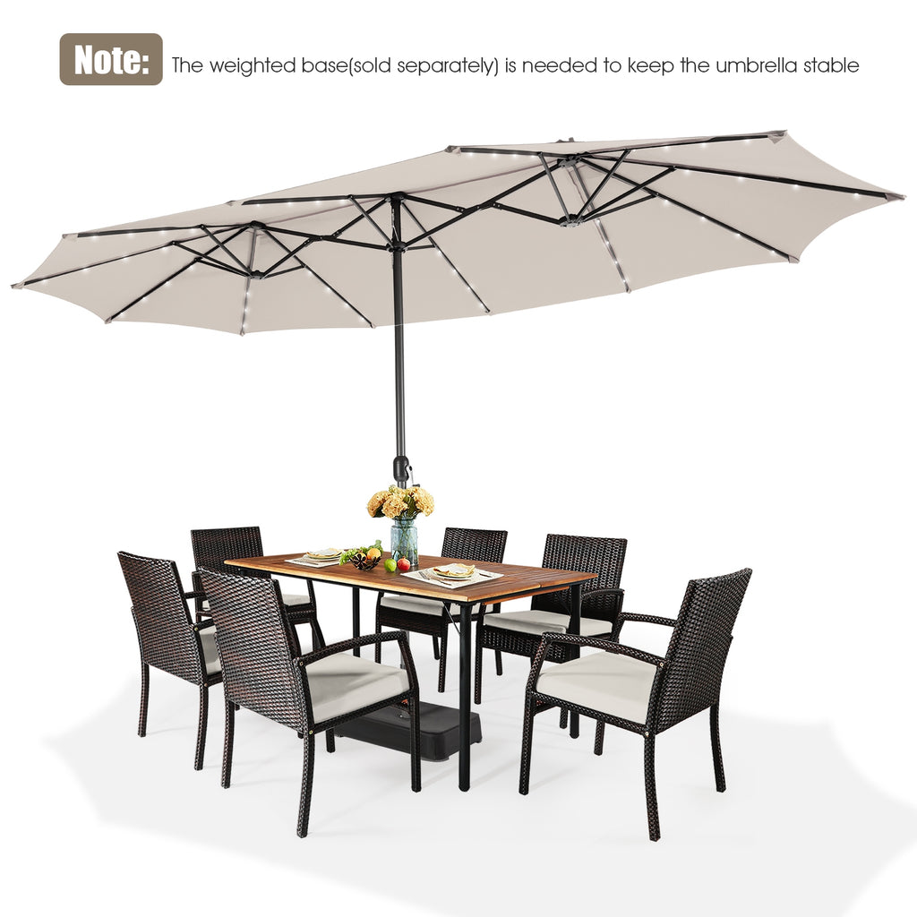Parasol double de 4,5 mètres avec 48 lumières solaires LED - Beige