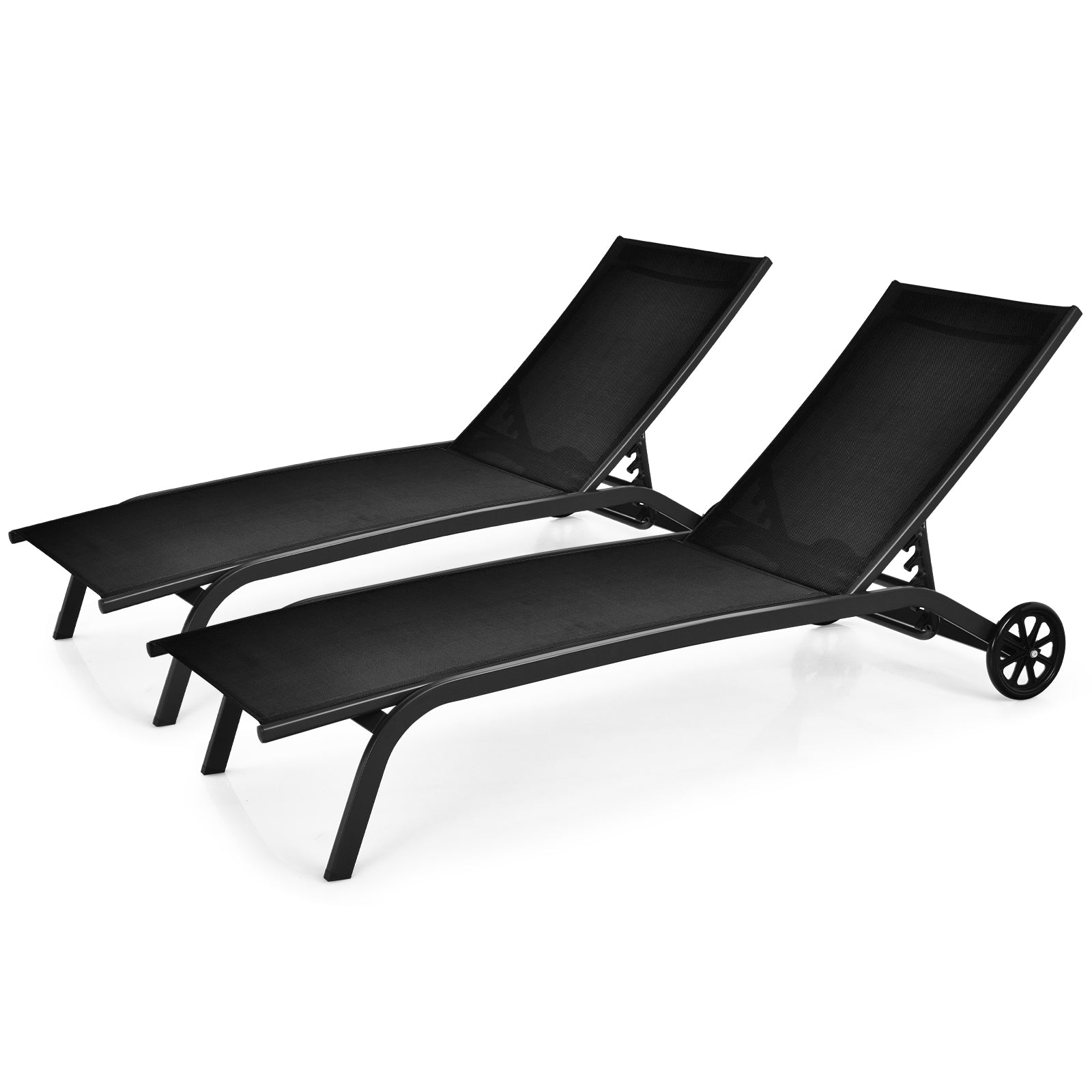 Chaise longue d'extérieur inclinable 6 positions avec roulettes - Noir