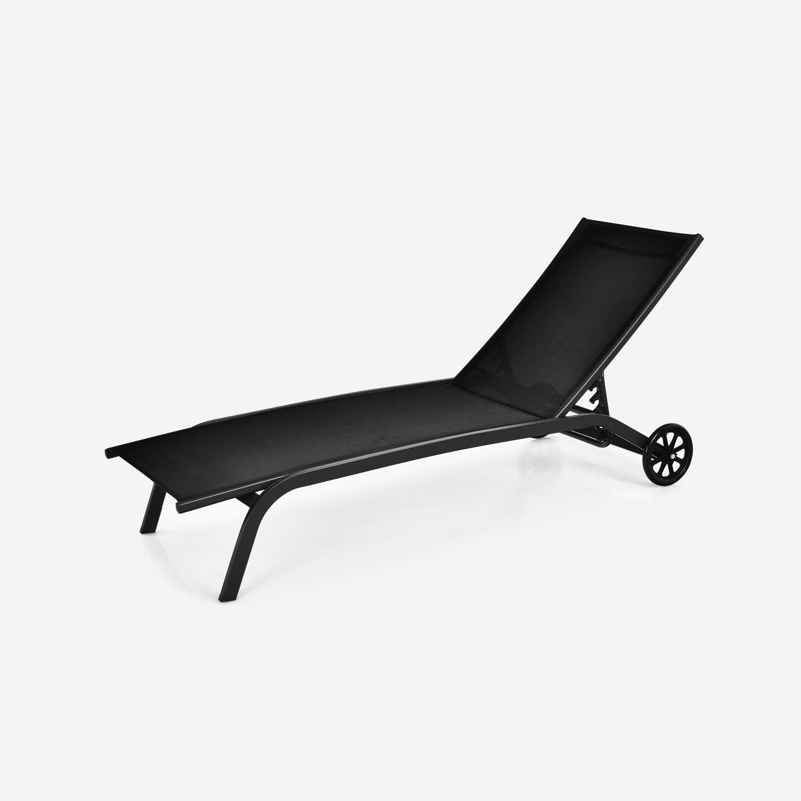 Chaise longue d'extérieur inclinable 6 positions avec roulettes - Noir