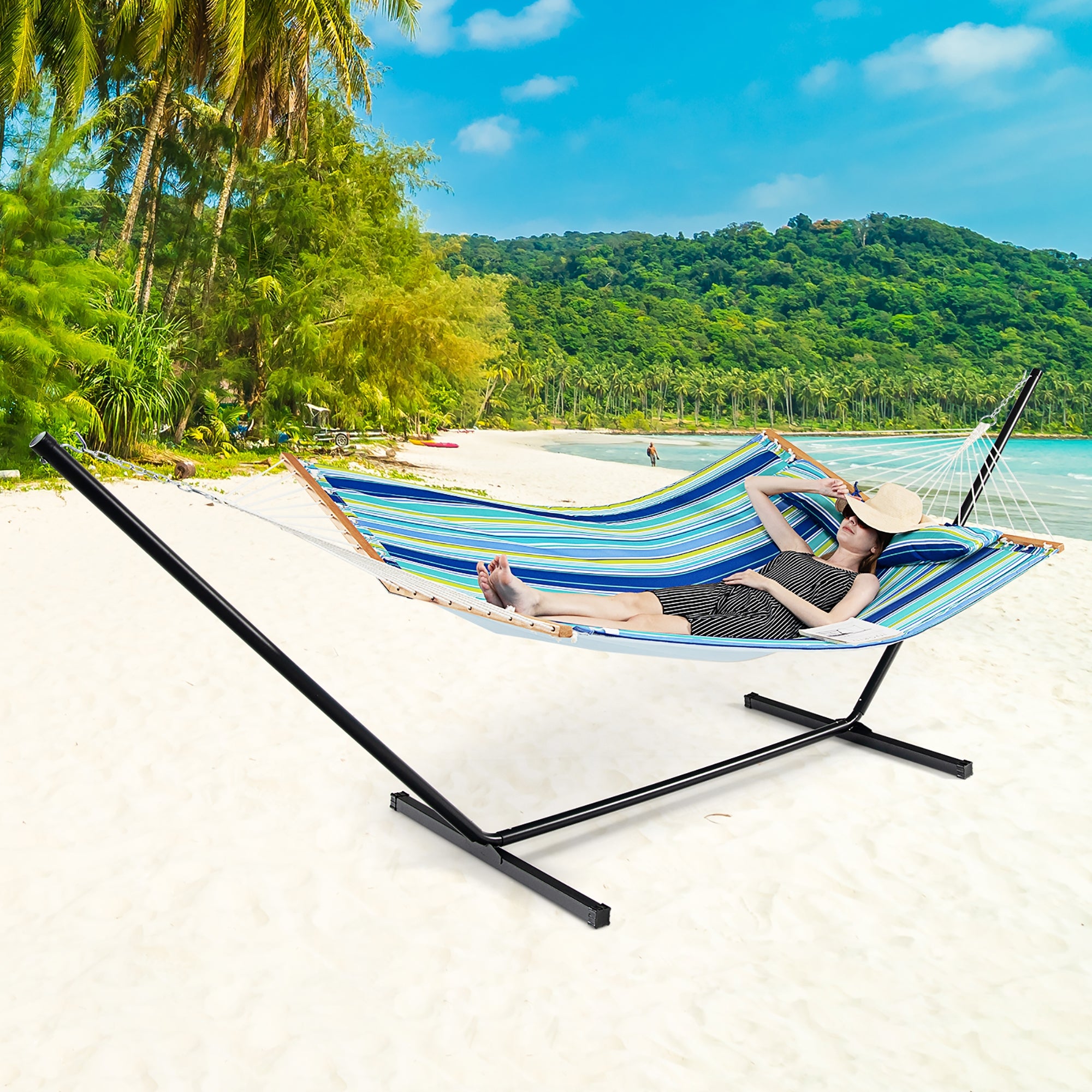 Hamac Chaise Longue Pliant Portable pour Patio avec Oreiller Détachable
