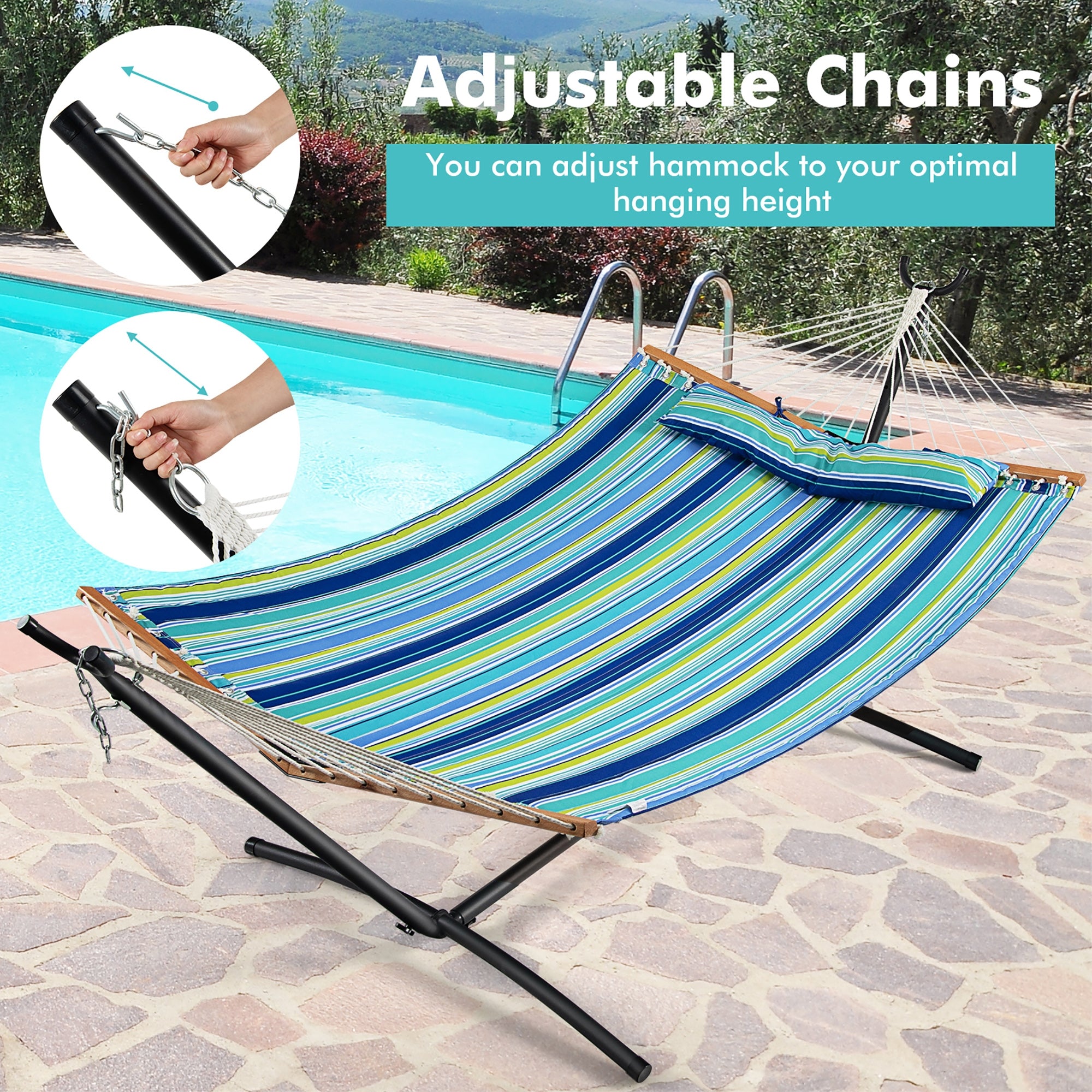 Hamac Chaise Longue Pliant Portable pour Patio avec Oreiller Détachable