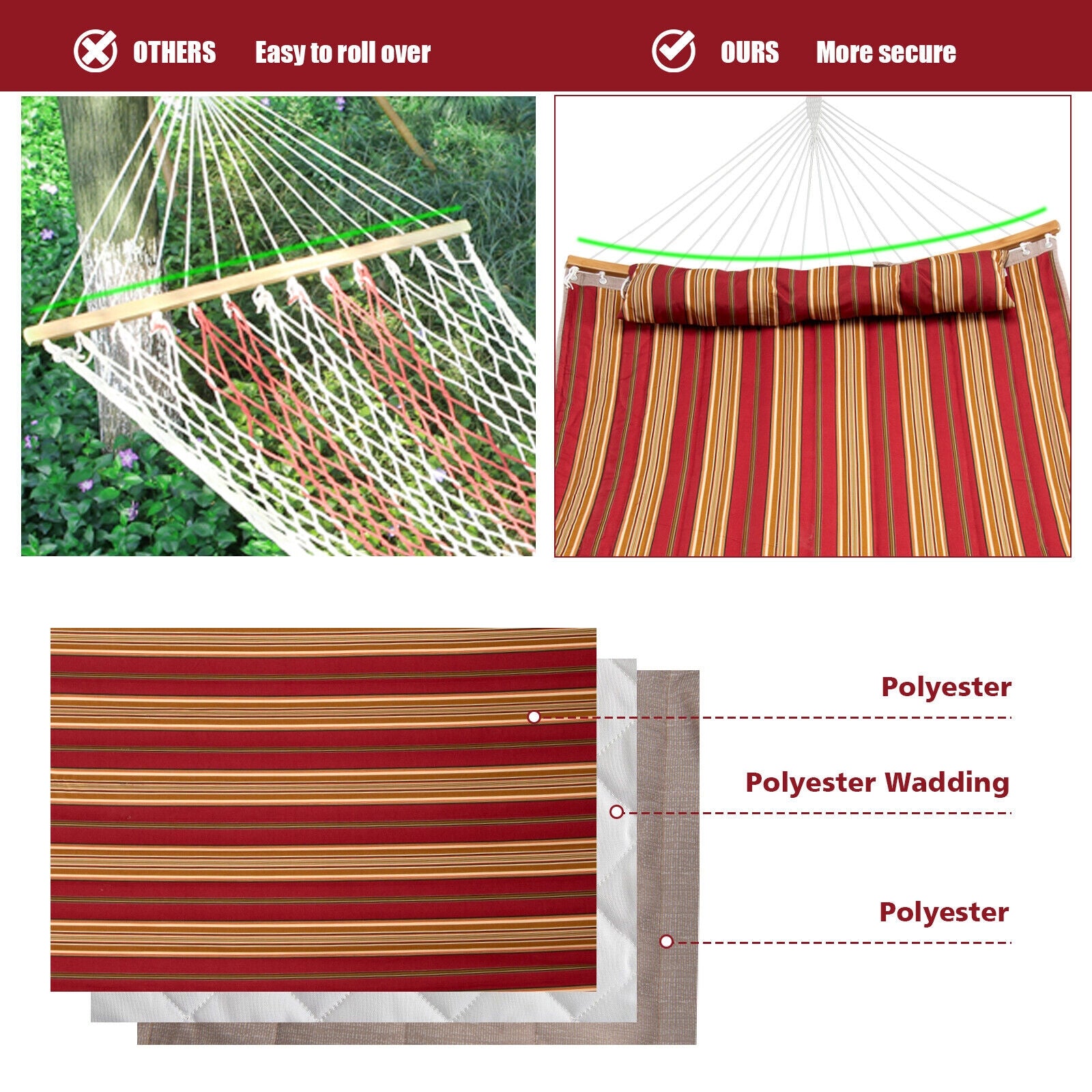Hamac d'extérieur avec oreiller détachable - Rouge