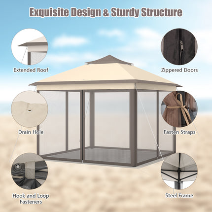 2-Tier 11 x 11 Feet Pop-Up Gazebo Tent Portable Canopy Shelter Carry Bag Mesh