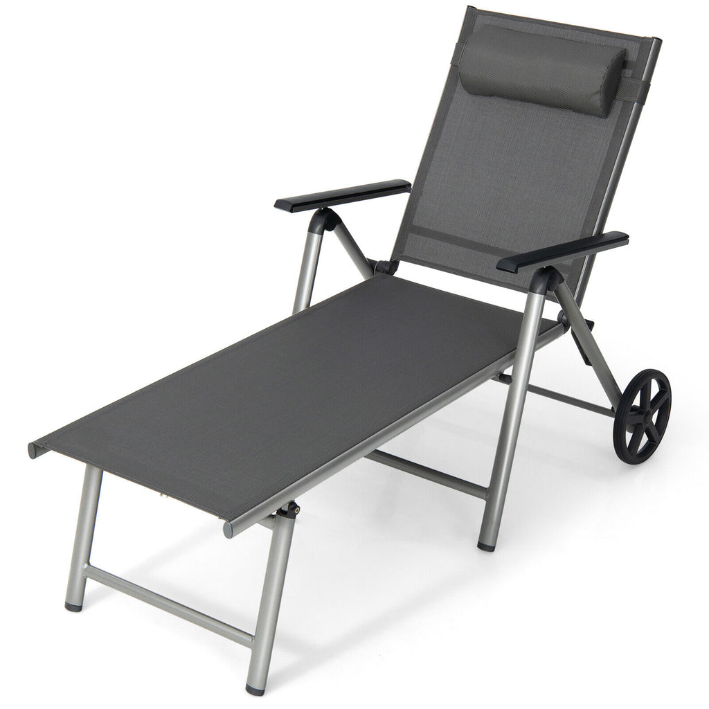 Chaise longue pliante réglable pour terrasse avec roulettes