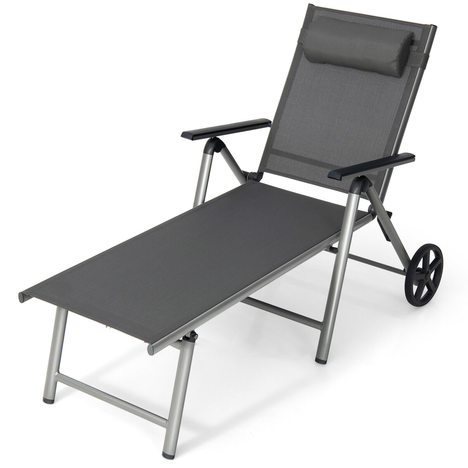 Chaise longue pliante réglable pour terrasse avec roulettes