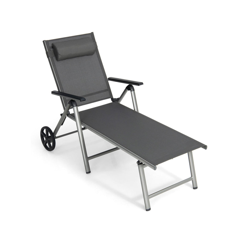 Chaise longue pliante réglable pour terrasse avec roulettes