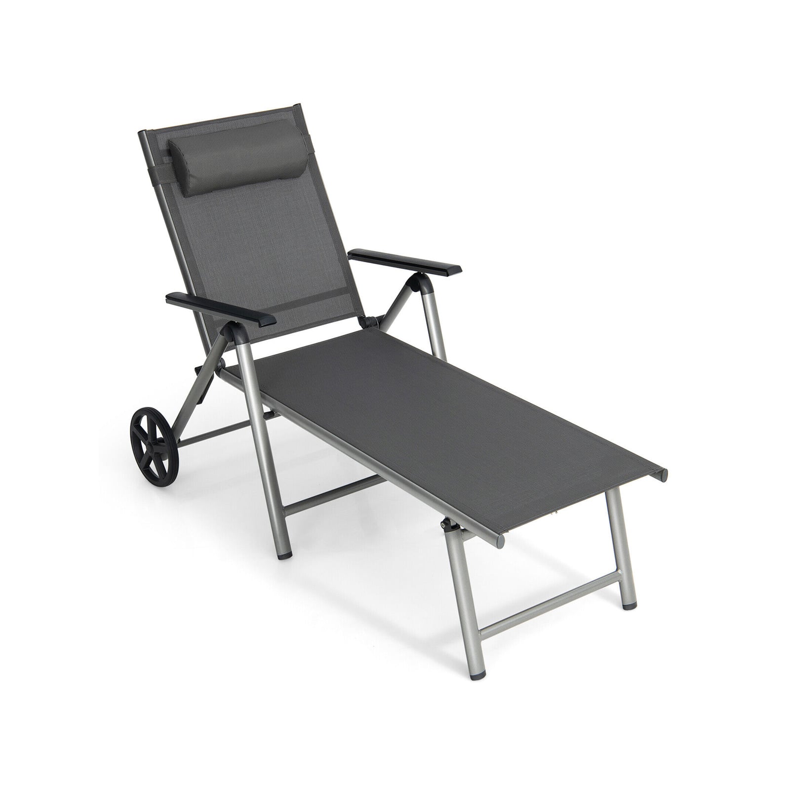 Chaise longue pliante réglable pour terrasse avec roulettes