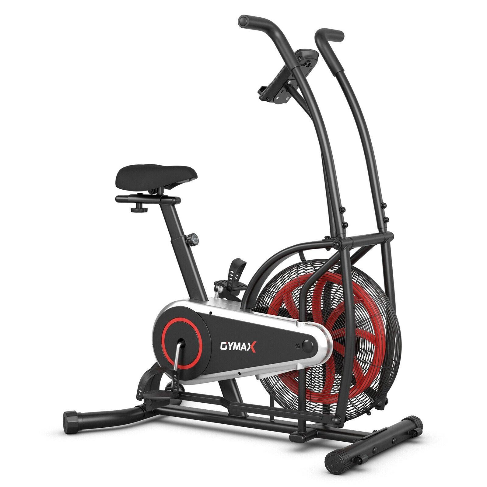 Upright Air Bike Fan Exercise Bike with Display Unlimite Resistance and Adjustable Seat-Black
