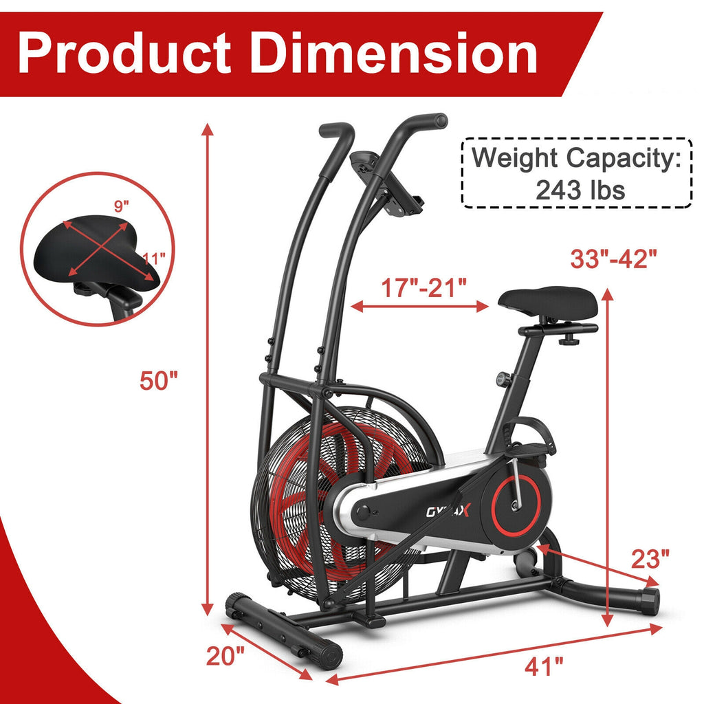 Upright Air Bike Fan Exercise Bike with Display Unlimite Resistance and Adjustable Seat-Black