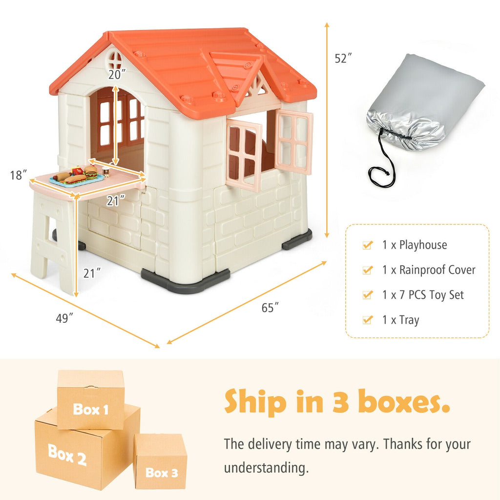 Kid€™s Playhouse Pretend Toy House For Boys and Girls 7 Pieces Toy Set-Pink