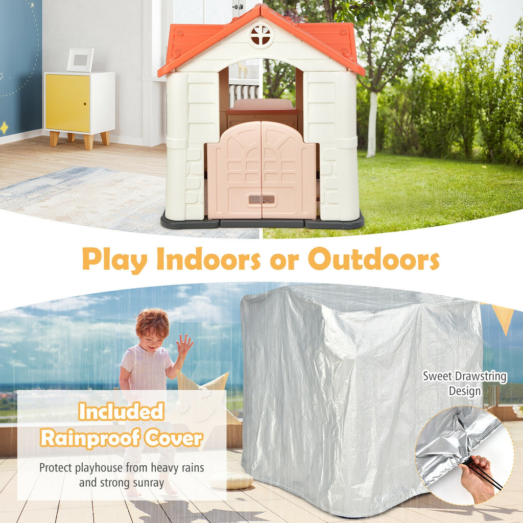 Kid€™s Playhouse Pretend Toy House For Boys and Girls 7 Pieces Toy Set-Pink