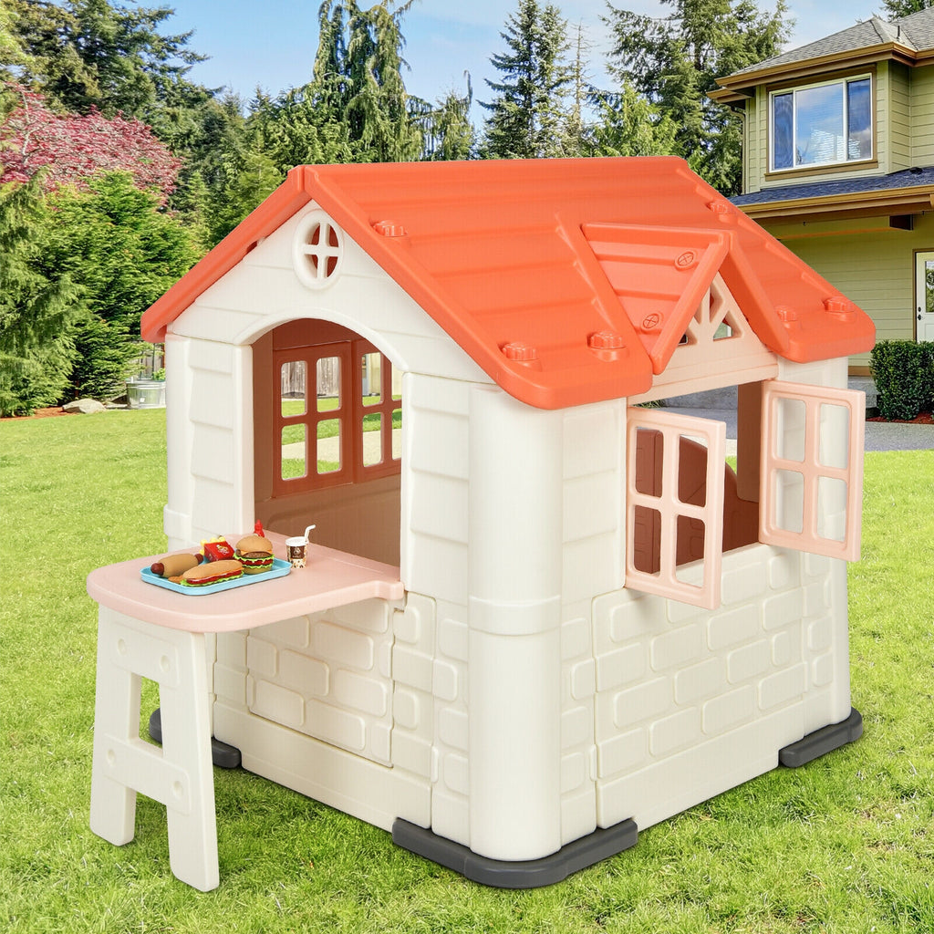 Kid€™s Playhouse Pretend Toy House For Boys and Girls 7 Pieces Toy Set-Pink