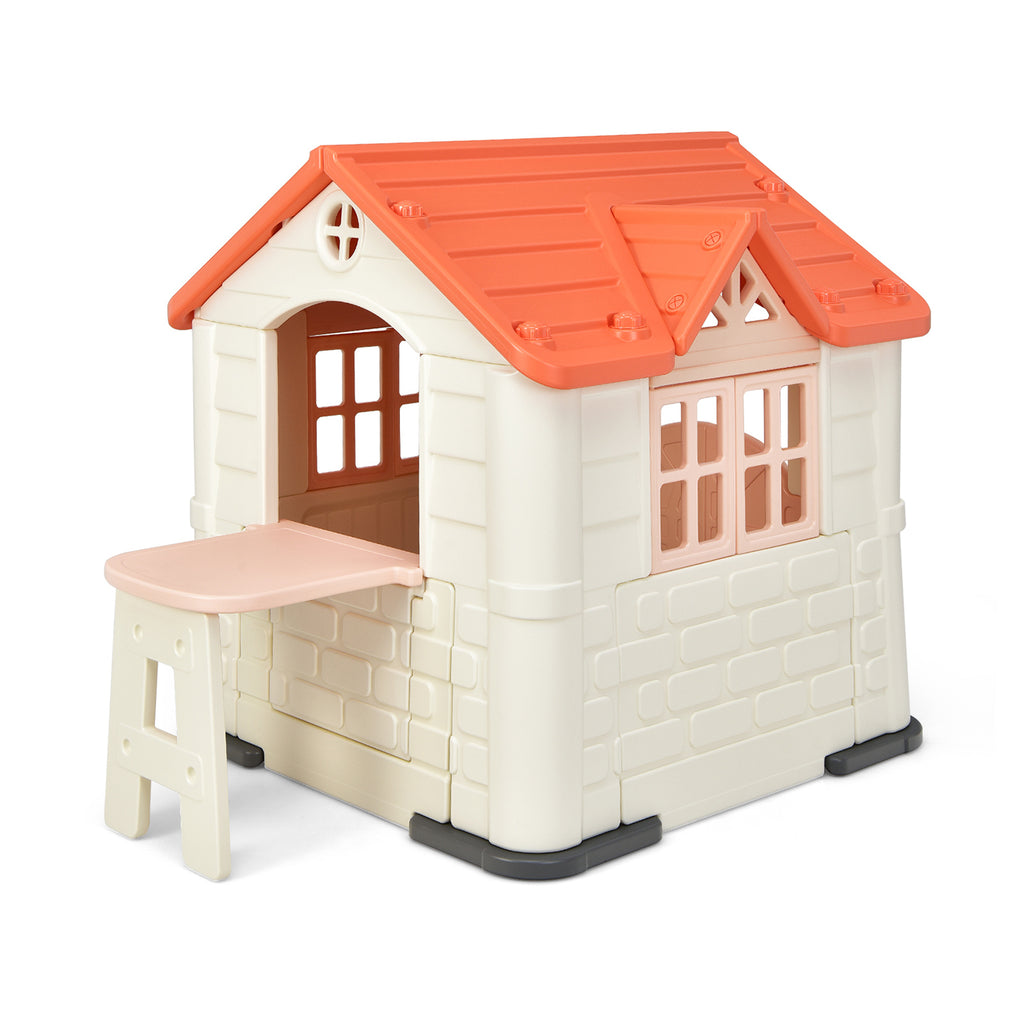Kid€™s Playhouse Pretend Toy House For Boys and Girls 7 Pieces Toy Set-Pink