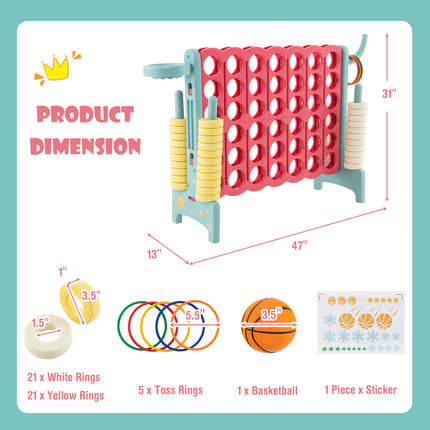 4-in-a-Row Connect Game with Basketball Hoop and Toss Ring-Blue