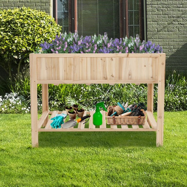 47 Inch Wooden Raised Garden Bed with Bottom Shelf and Bed Liner