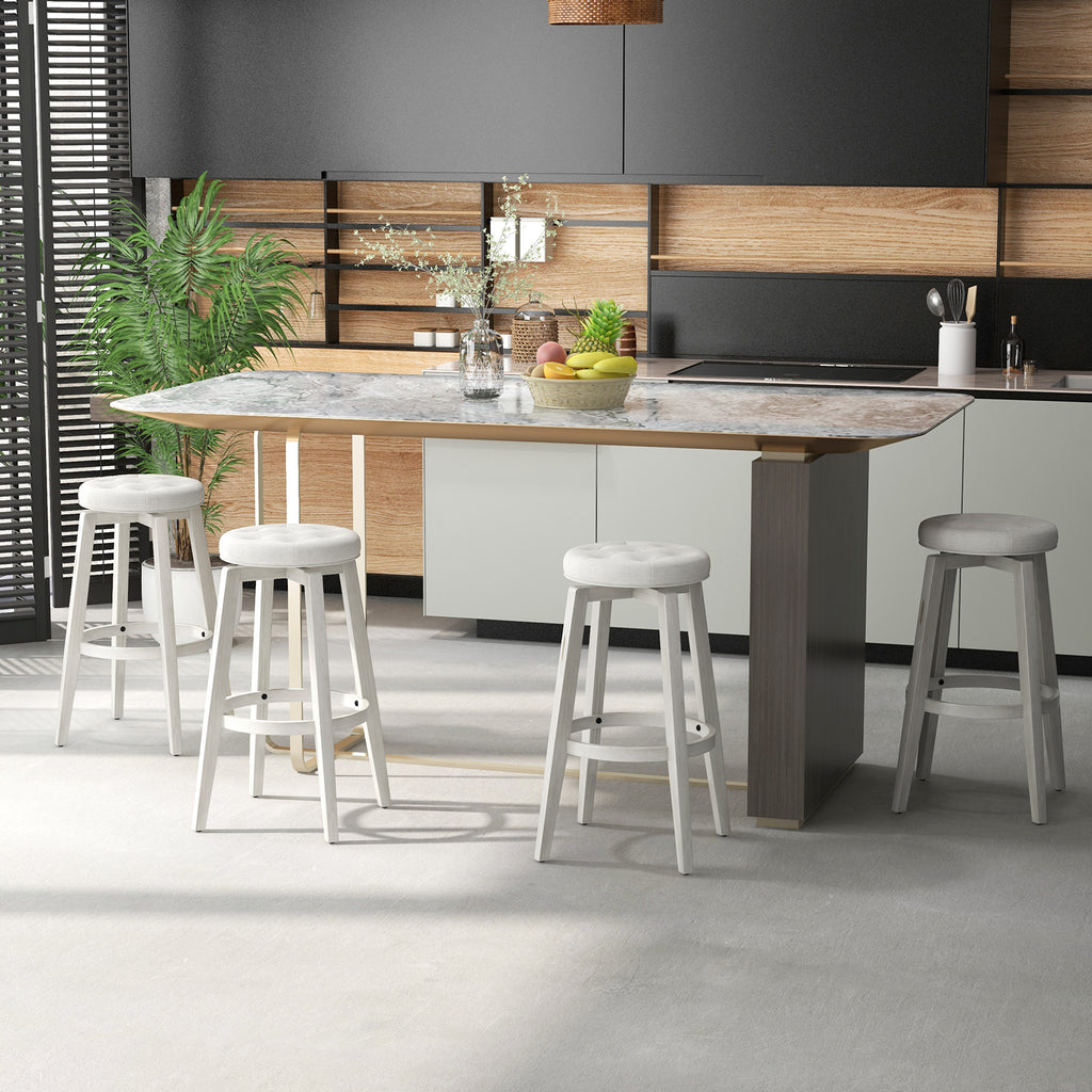Swivel Upholstered Rubberwood Frame Bar Stool Set of 2 with Footrest-29 inches