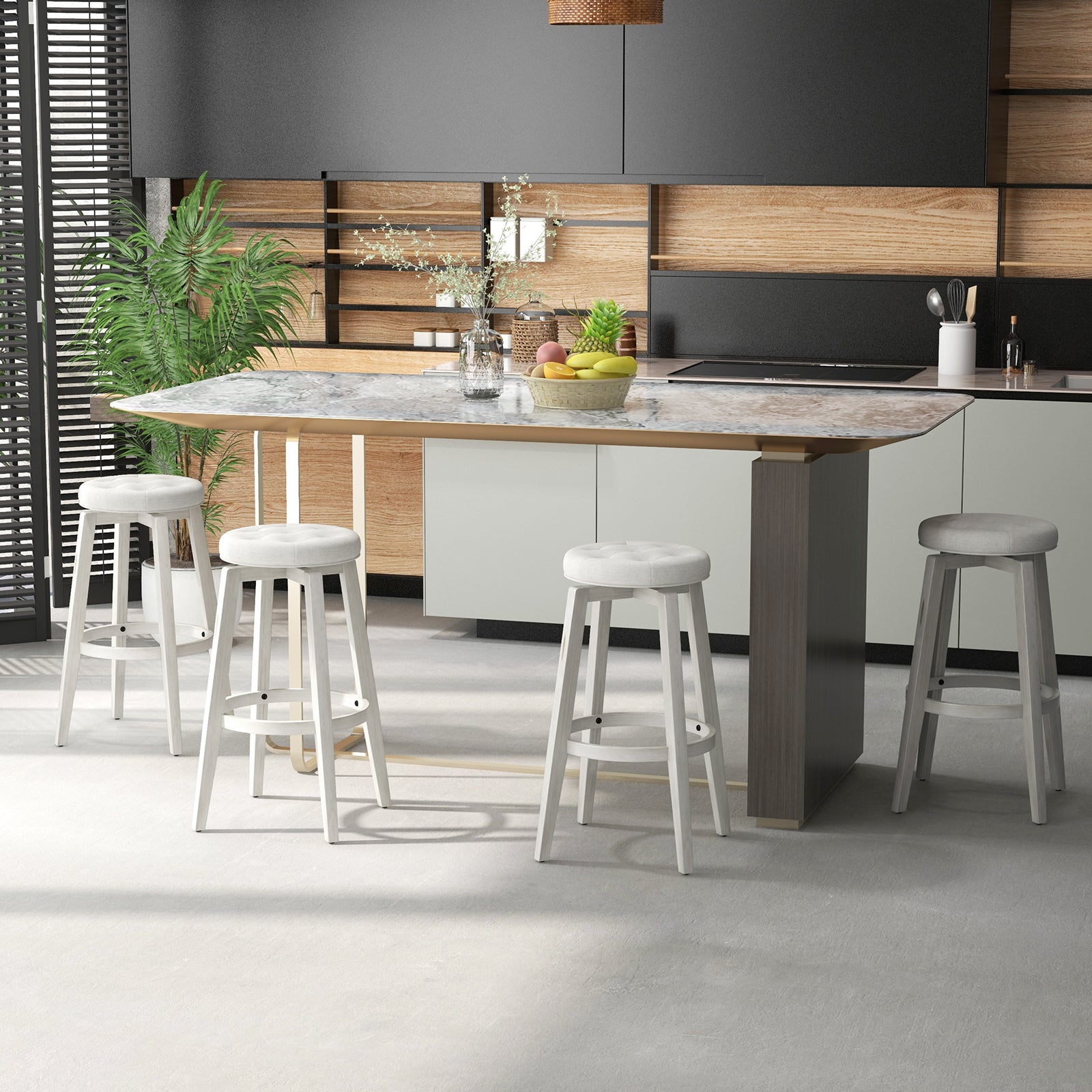 Swivel Upholstered Rubberwood Frame Bar Stool Set of 2 with Footrest-29 inches