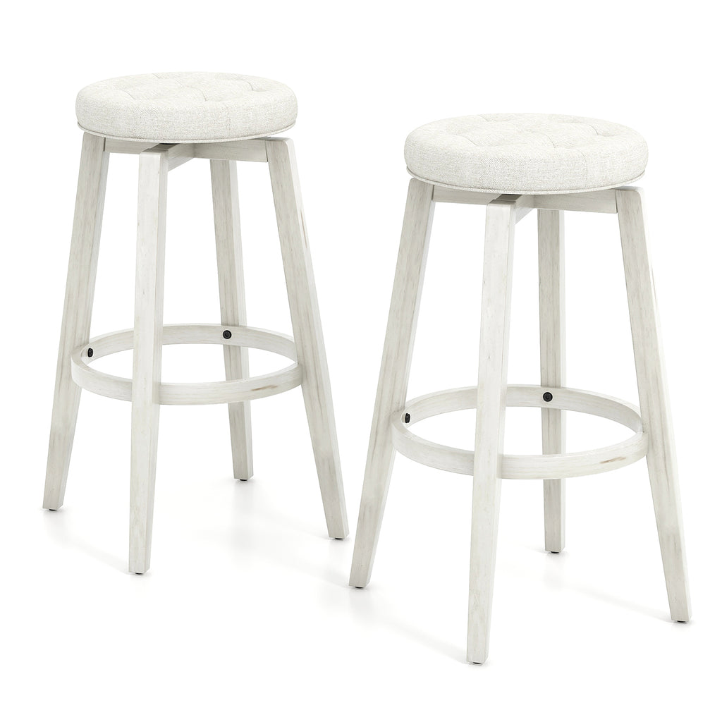 Swivel Upholstered Rubberwood Frame Bar Stool Set of 2 with Footrest-29 inches