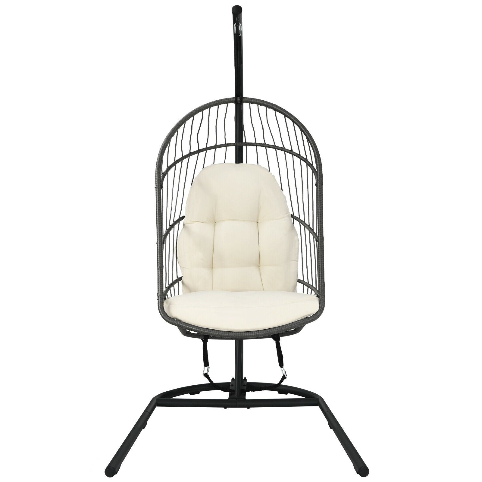 Chaise suspendue en osier en forme d'œuf avec support - Beige