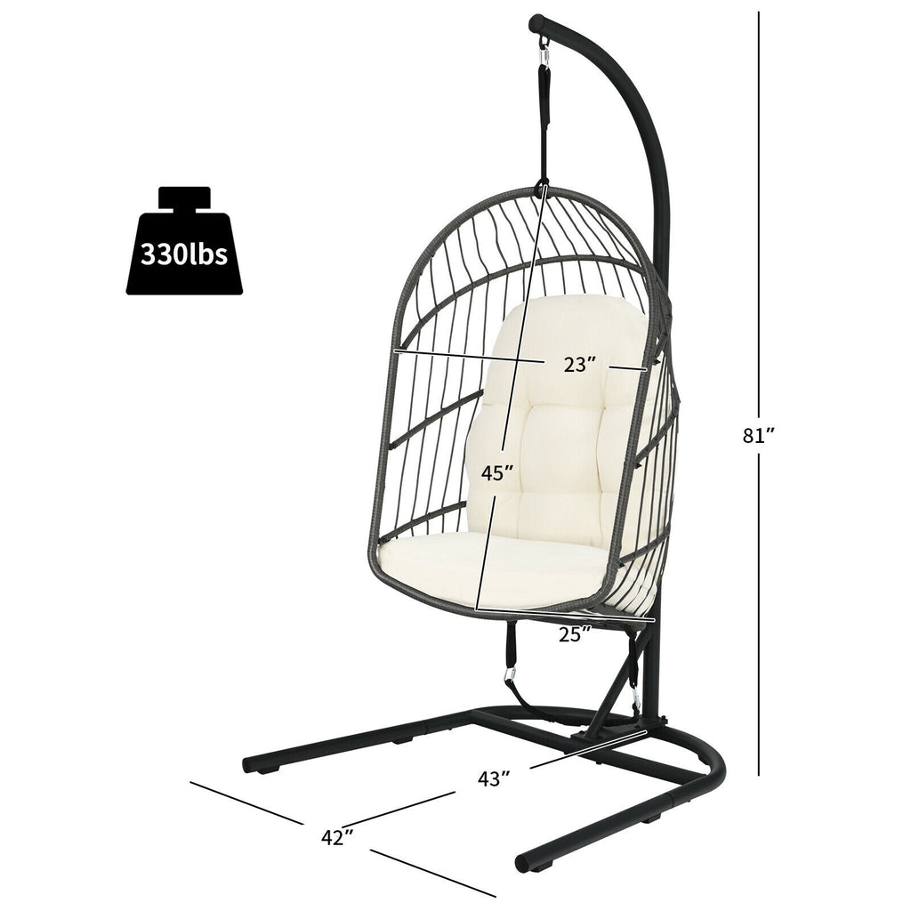 Chaise suspendue en osier en forme d'œuf avec support - Beige