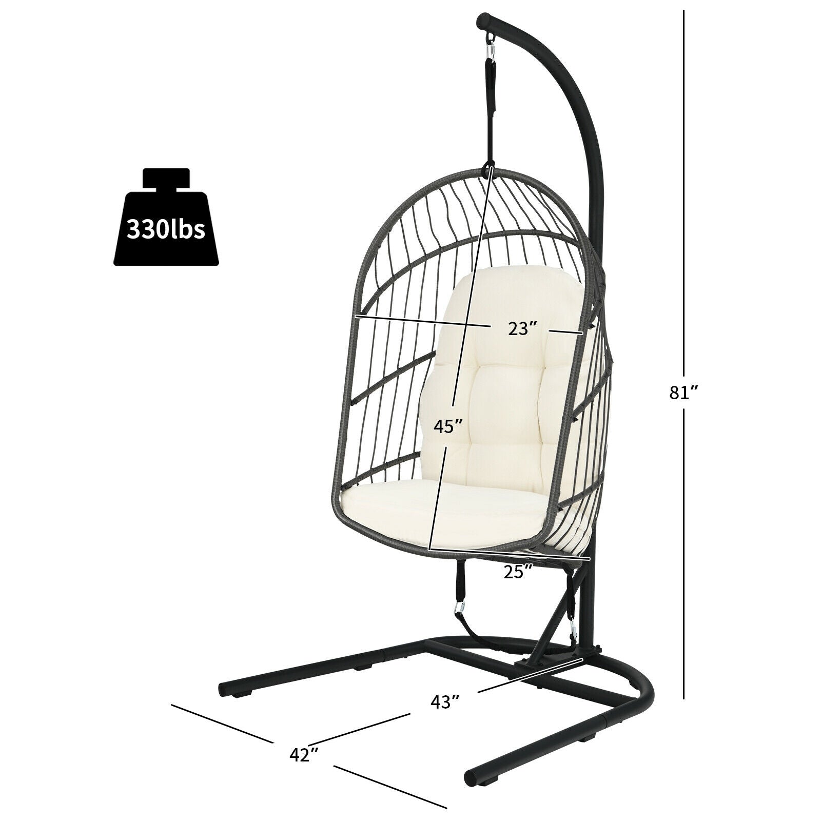Chaise suspendue en osier en forme d'œuf avec support - Beige