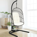 Chaise suspendue en osier en forme d'œuf avec support - Beige