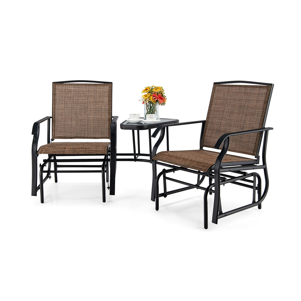 Ensemble fauteuil planeur double balançoire avec table en verre-Marron