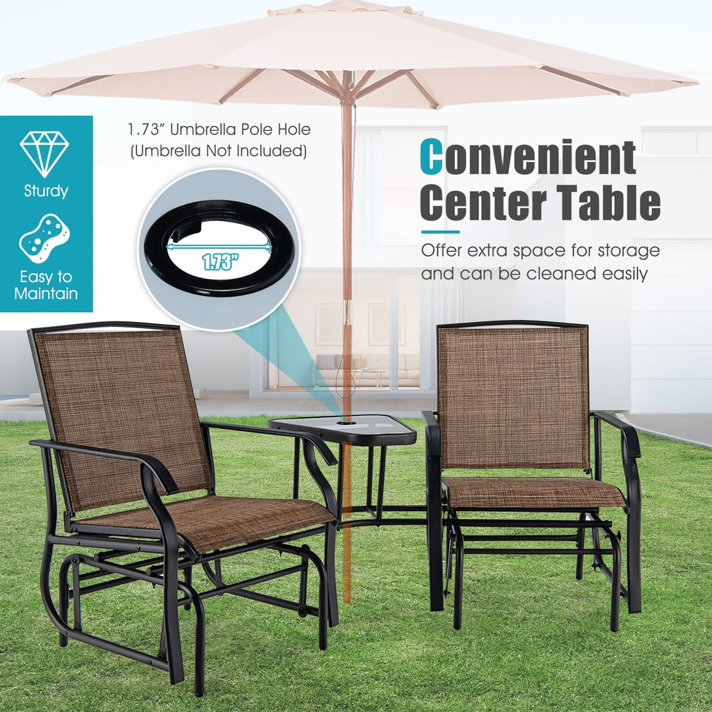 Ensemble fauteuil planeur double balançoire avec table en verre-Marron