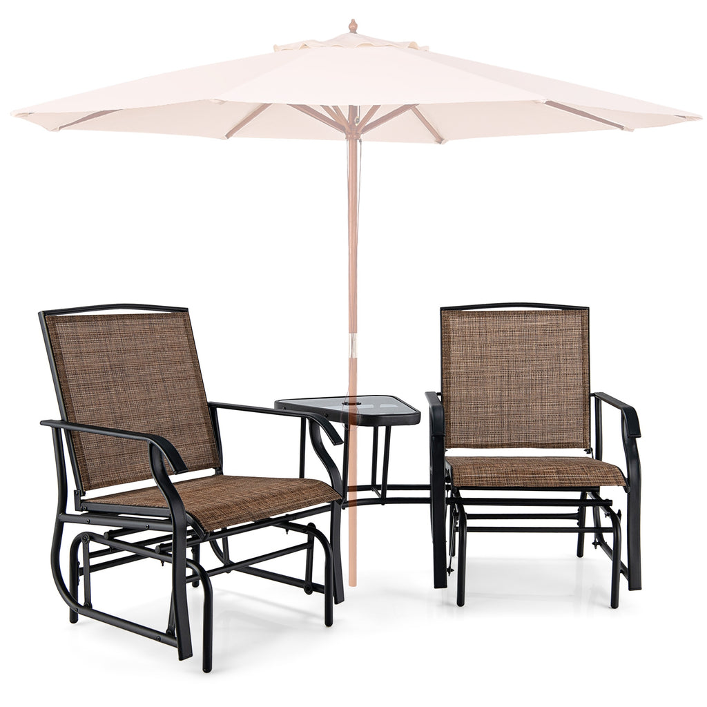 Ensemble fauteuil planeur double balançoire avec table en verre-Marron