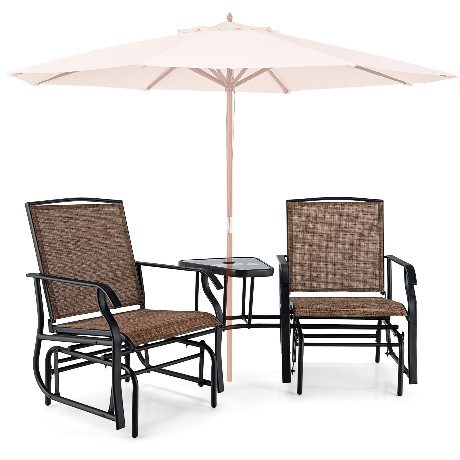 Ensemble fauteuil planeur double balançoire avec table en verre-Marron