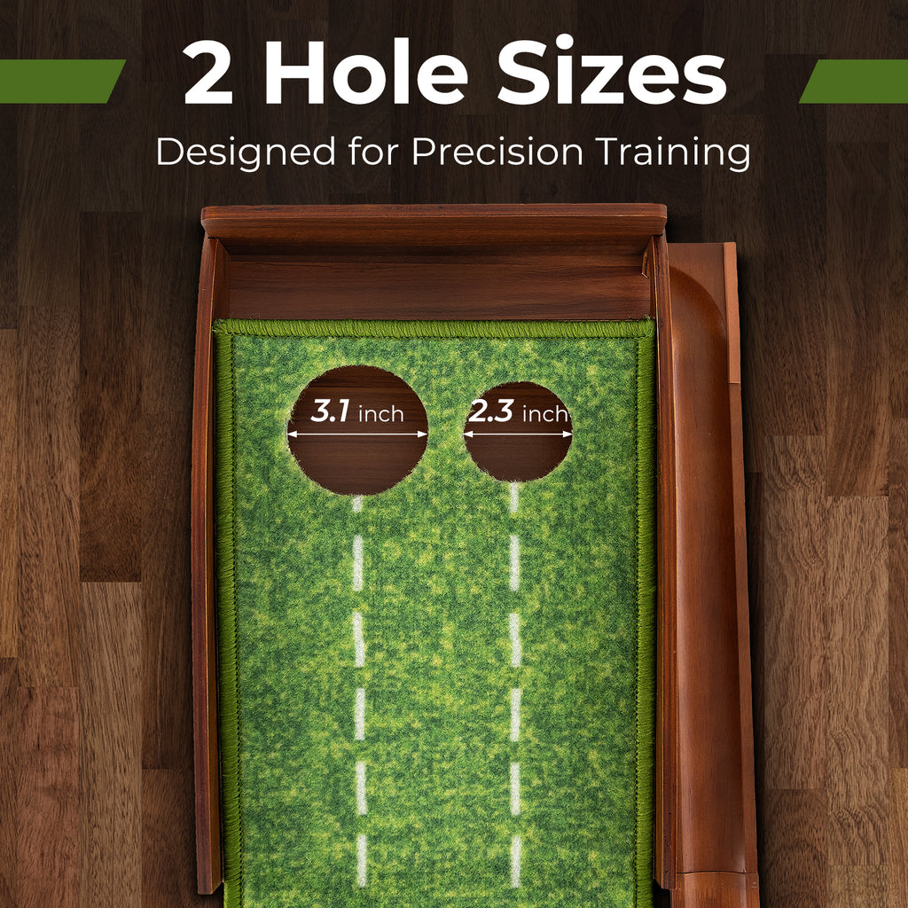 Golf Putting Mat Practice Training Aid with Auto Ball Return and 2 Hole Sizes