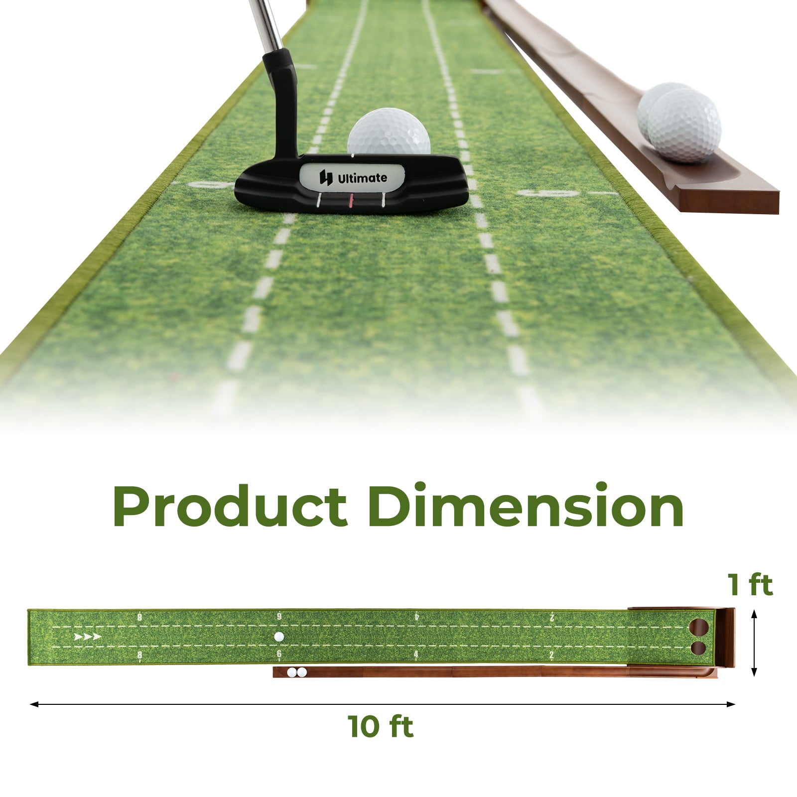 Golf Putting Mat Practice Training Aid with Auto Ball Return and 2 Hole Sizes
