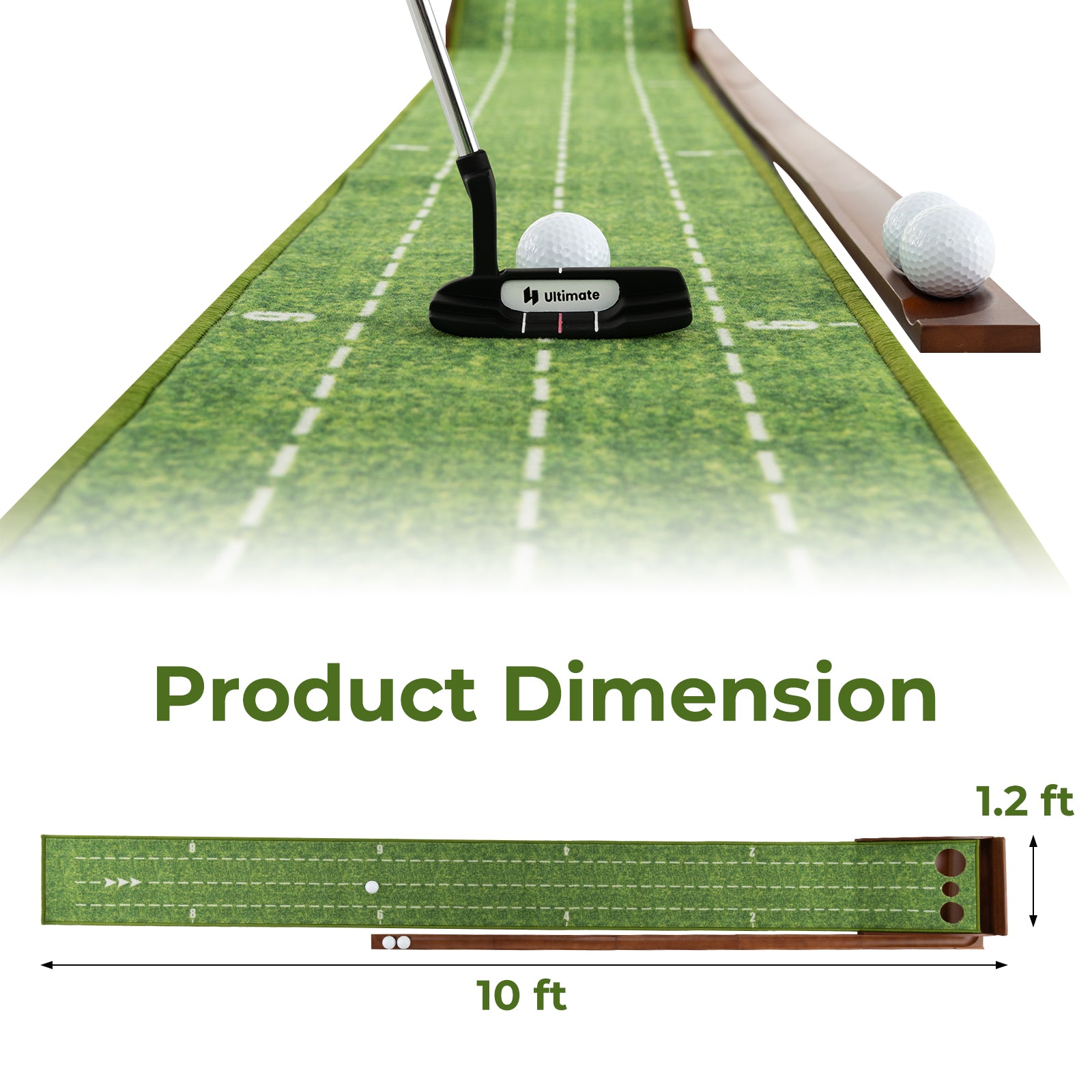 Golf Putting Mat Practice Training Aid with Auto Ball Return and 3 Hole Sizes