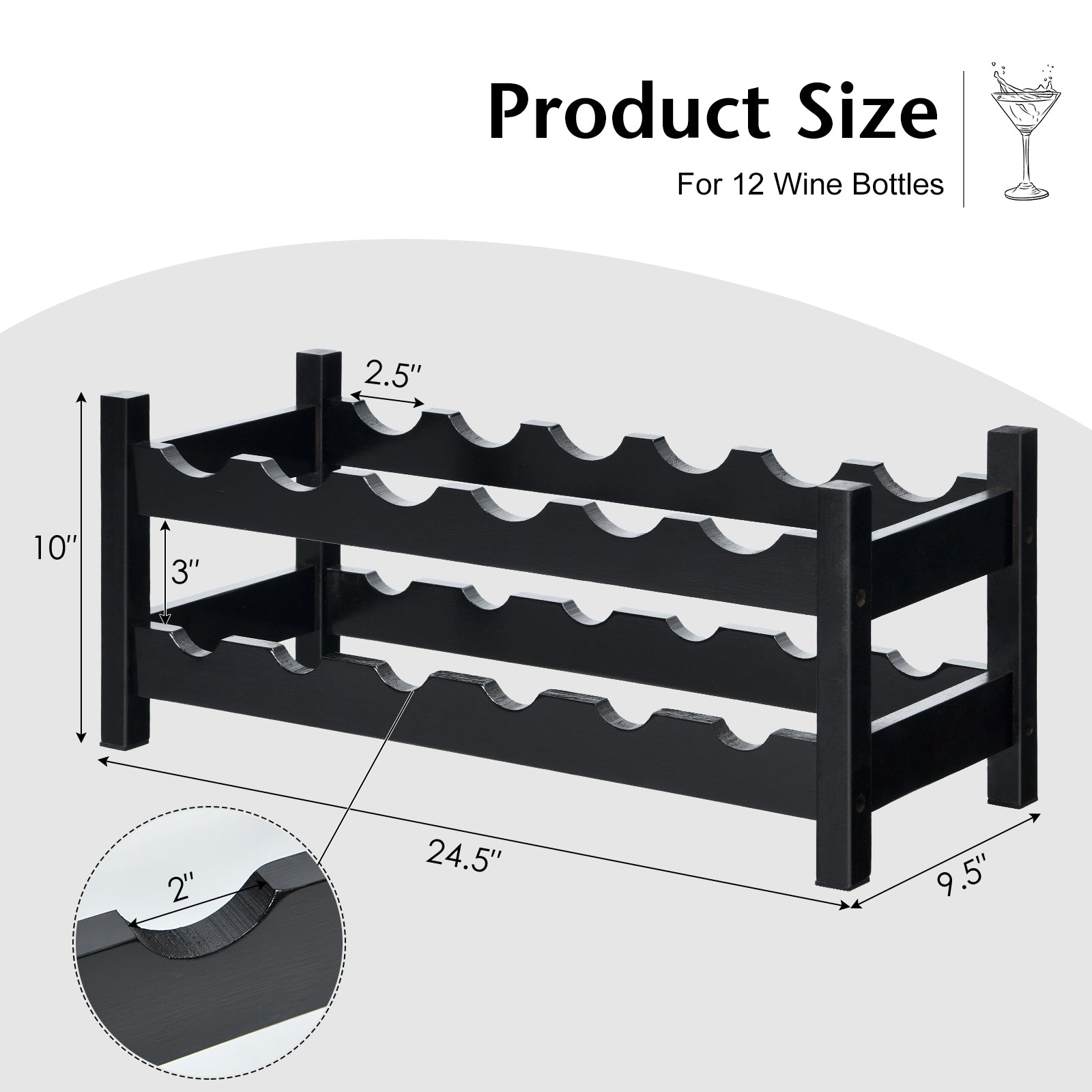 12 Bottles 2-Tier Bamboo Storage Shelf Wine Rack-Brown