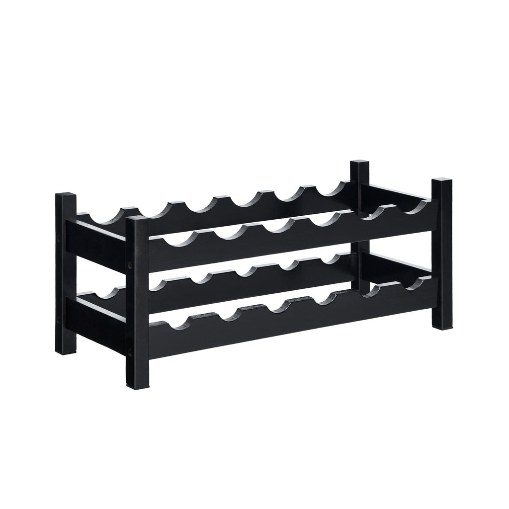 12 Bottles 2-Tier Bamboo Storage Shelf Wine Rack-Brown