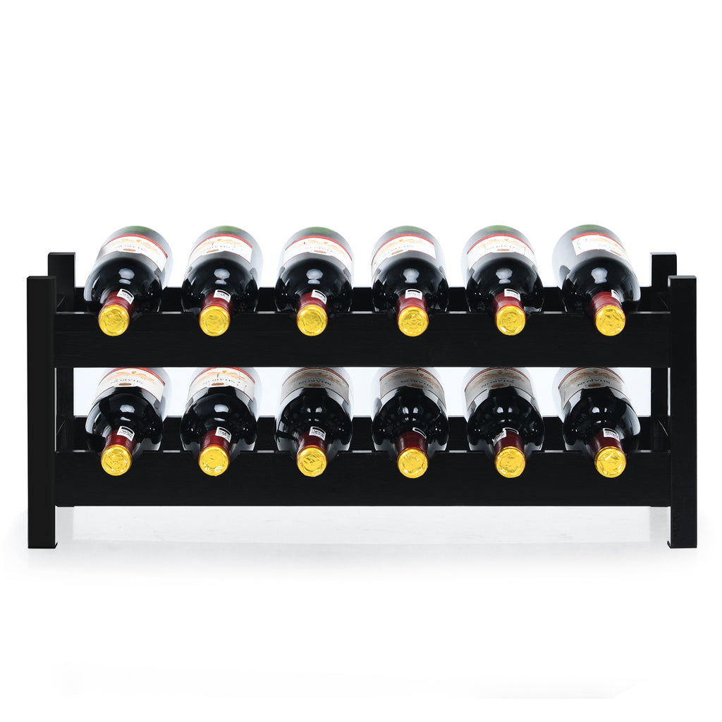12 Bottles 2-Tier Bamboo Storage Shelf Wine Rack-Brown