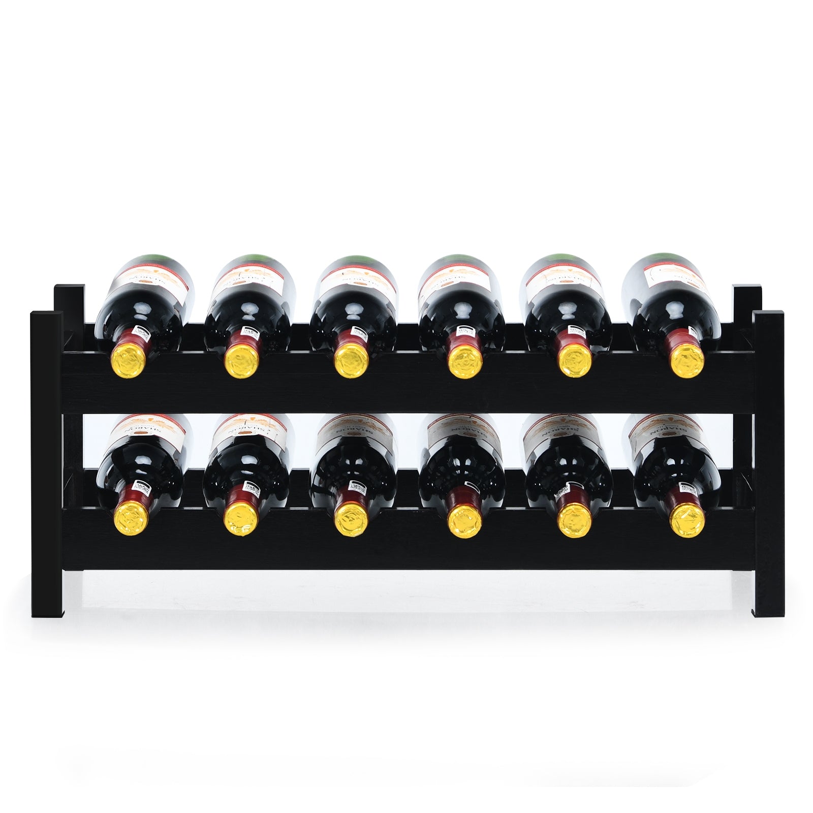 12 Bottles 2-Tier Bamboo Storage Shelf Wine Rack-Brown