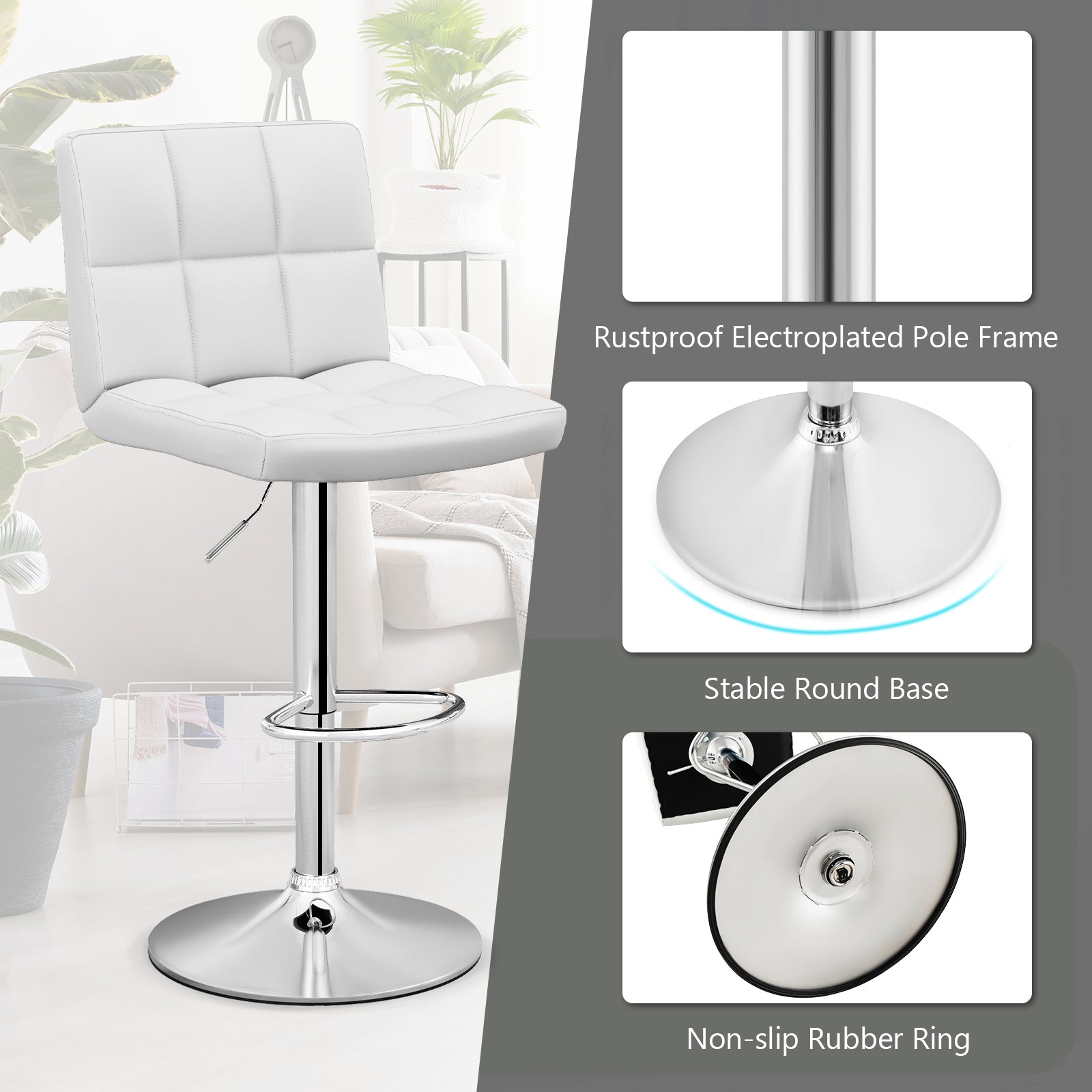 Adjustable Swivel Bar Stool with PU Leather-White