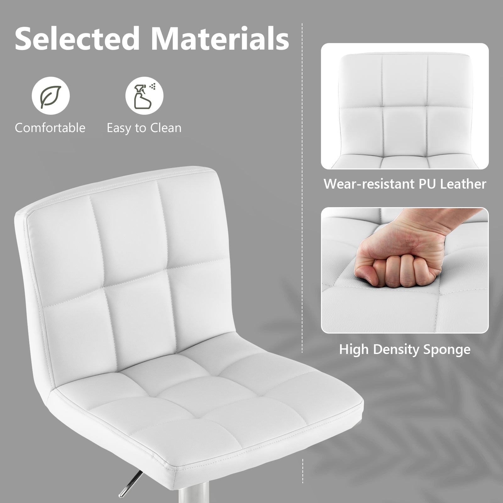 Adjustable Swivel Bar Stool with PU Leather-White