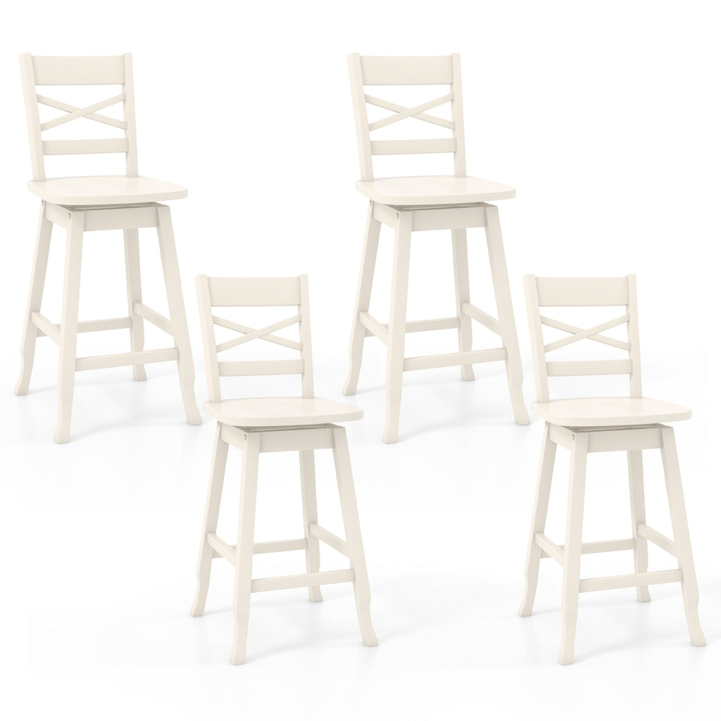 Swivel 24-Inch Counter Height Stool Set of 2 with Inclined Backrest-Cream