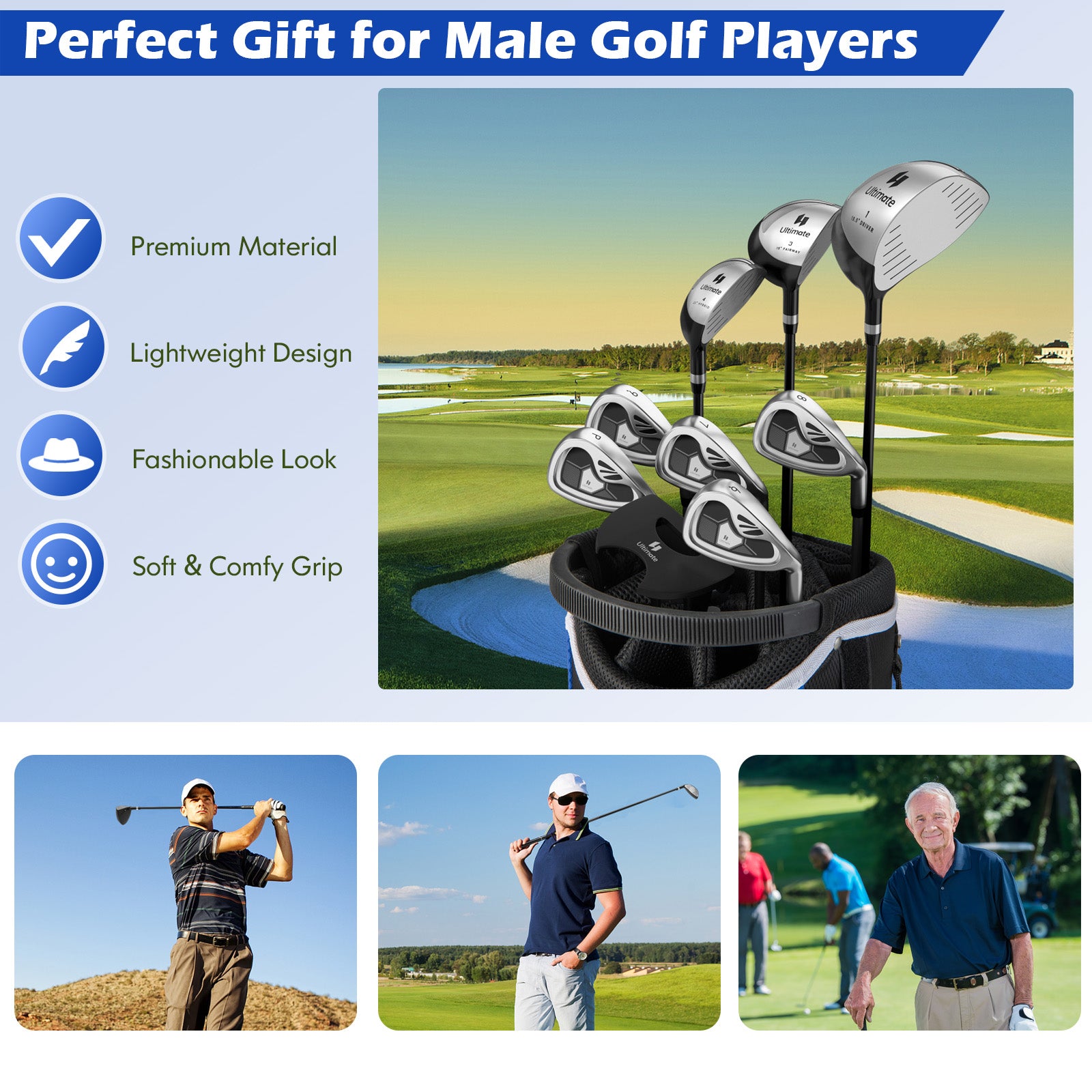 Men's 9 Pieces Complete Golf Club Set-Gray
